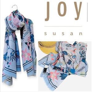 NWT Joy Susan Periwinkle Blue Pink  Floral Scarf